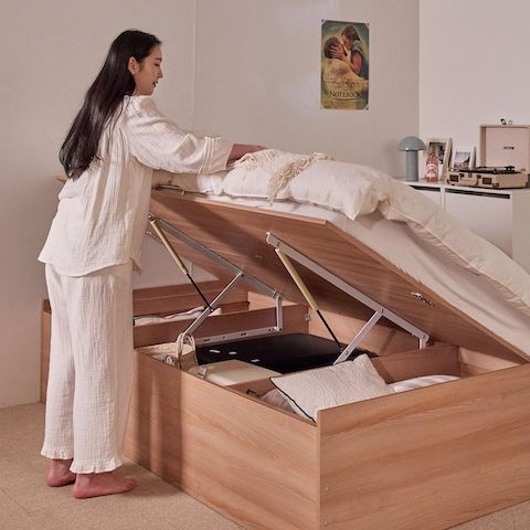 상품 이미지: 단하루 쿠폰가 152,100원 / 노엘 반자동 리프트업 통수납 침대프레임 SS/Q 매트선택