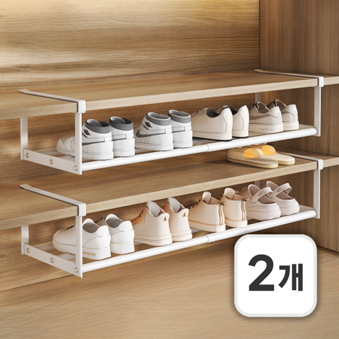 상품 이미지: 루만 길이조절 신발장 정리대 다용도 철제 선반 75 x 20 x 15cm, 2개, 화이트