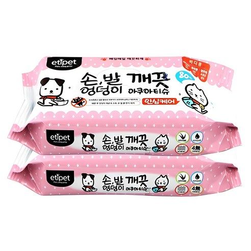 상품 이미지: 에티펫 반려동물 손발엉덩이 깨끗 아쿠아티슈, 80개입, 2개
