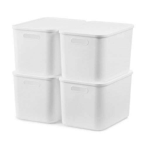 상품 이미지: 코멧 홈 심플한 리빙박스 팬트리 정리함 L, 화이트, 4개