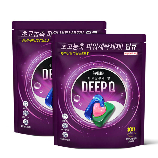 상품 이미지: 딥큐 3in1 샤르망부케 100개입+100개입 캡슐세제 실내건조 고농축 대용량 세탁 드럼세탁기 세제