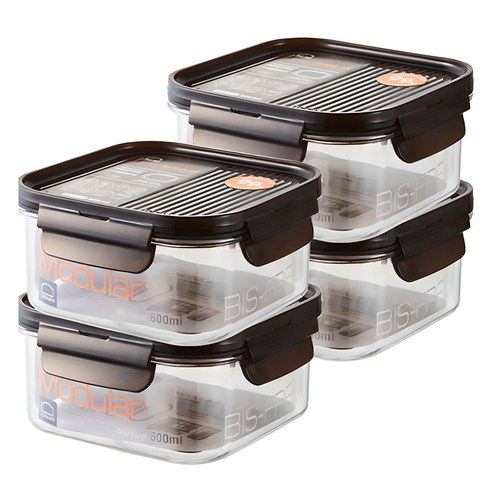 상품 이미지: 락앤락 비스프리 모듈러 정사각 밀폐용기, 4개, 600ml