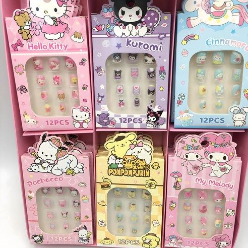 상품 이미지: 산리오 손톱 6종 네일 세트 시나모롤 마이멜로디 쿠로미 캐릭터 스티커 유아 아동 아기