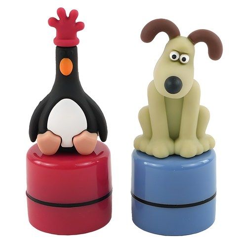 상품 이미지: 핑크풋 3500 월레스와 그로밋 피규어 스탬프 2종 세트, 블랙, 1세트