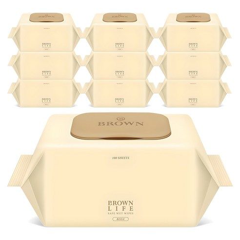 상품 이미지: 브라운라이프 베이지 도톰한 대용량 엠보싱 저자극 아기물티슈 캡형