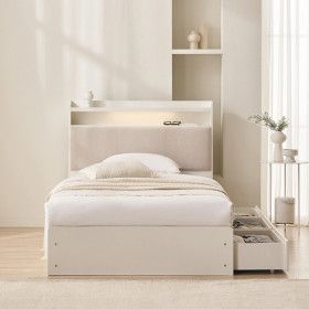 상품 이미지: 삼익가구 르메인 패브릭 LED 3단 수납 침대(필로우탑 매트리스-슈퍼싱글)