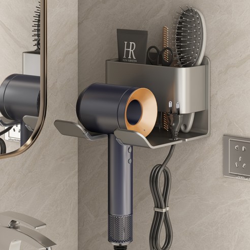 상품 이미지: 에스위두 무타공 수납형 강력접착 드라이기 거치대, 그레이, 1개