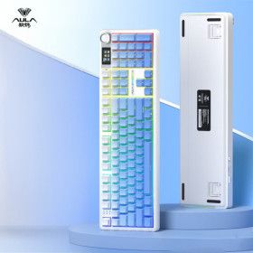 상품 이미지: AULA 독거미 F108 pro 유무선 블루투스 기계식 키보드 gif스크린 노브 아이스블루 풍령축