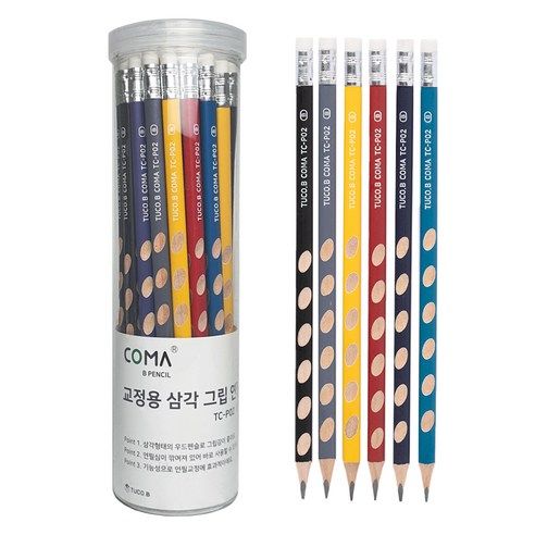 상품 이미지: 투코비 코마 삼각 그립 교정연필 B 세트 TC-P02, 혼합색상, 36개