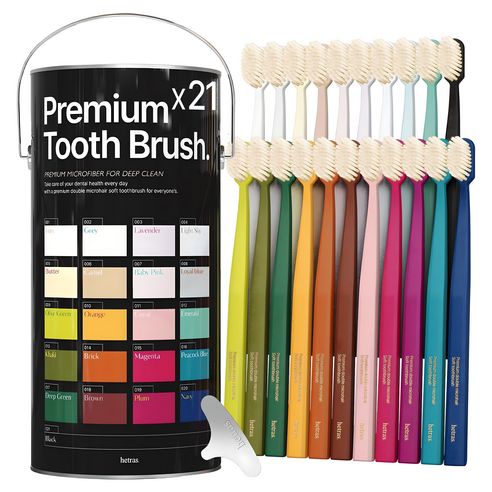 상품 이미지: 헤트라스 파스텔 프리미엄 스케일링 이중 미세 탄력모 칫솔 + 칫솔캡, 21개입, 1세트
