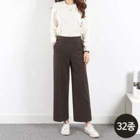 상품 이미지: 기모 모직 여성 슬랙스 S~3XL 빅사이즈 일자 와이드 부츠컷 밴딩 스판 기모 키작녀 정장바지 유니폼 하객