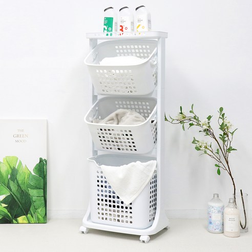 상품 이미지: 코멧 홈 이동식 트롤리 멀티 빨래바구니 3단