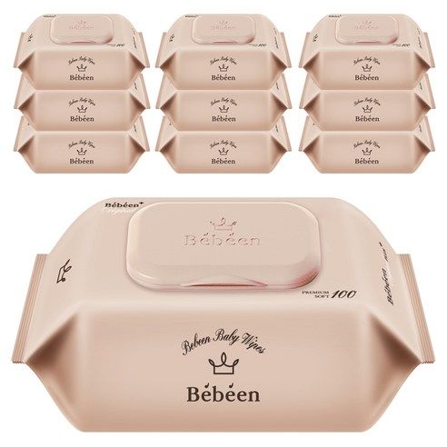 상품 이미지: Bebeen 오리지널 플러스 영유아물티슈 캡형, 100매, 10개