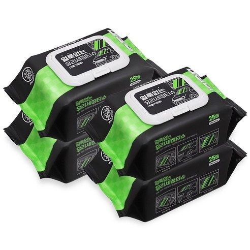 상품 이미지: 얼룩없는 차량용 물티슈 자동차 유리세정티슈, 25개, 4개