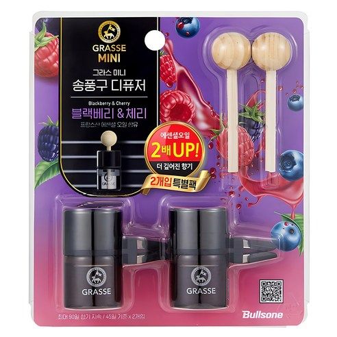 상품 이미지: 불스원 그라스 미니 송풍구 차량용 디퓨저 10ml, 블랙베리&체리, 2개