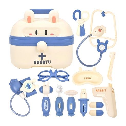 상품 이미지: 오즈토이 토끼 가방 보관함 작동 병원놀이 세트, 파랑, 1개