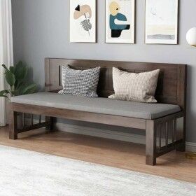 상품 이미지: 등받이 벤치의자 3인용 긴의자 목재 병원 실내 식탁벤치 일자 북유럽 벤치형의자 업소용 1 길이80 깊이55