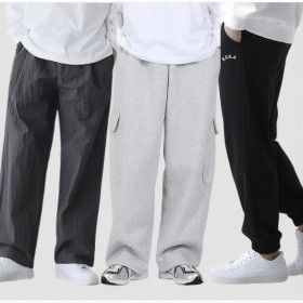 상품 이미지: 사은품증정 남성 트레이닝팬츠 M~4XL 탄탄 이중지/나일론 원단 와이드 카고 조거 츄리닝 밴딩 빅사이즈