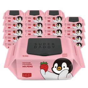 상품 이미지: (HOT특가딜) 아기물티슈 70평량 20팩 슈퍼대디 미스터펭 딸기 캡형 70매 고평량