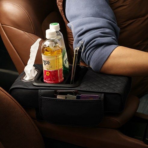 상품 이미지: JUSTPICK 차량용 컵홀더 수납겸용 콘솔 팔걸이쿠션, 블랙, 1개