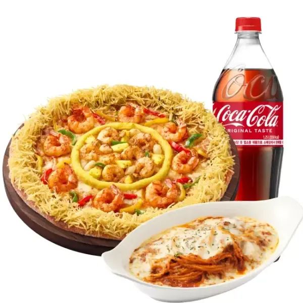 상품 이미지: 피자헛 더블 쉬림프 크런치 오리지널 포테이토 + 리치치즈파스타+콜라 1.25L