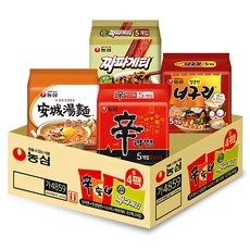 상품 이미지: 농심 신라면 120g x 5p + 안성탕면 125g x 5p + 얼큰 너구리 120g x 5p + 짜파게티 140g x 5p, 20개