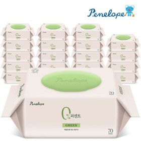 상품 이미지: 물티슈 70평량 20팩 페넬로페 0퍼센트 그린 캡형 고평량 아기물티슈