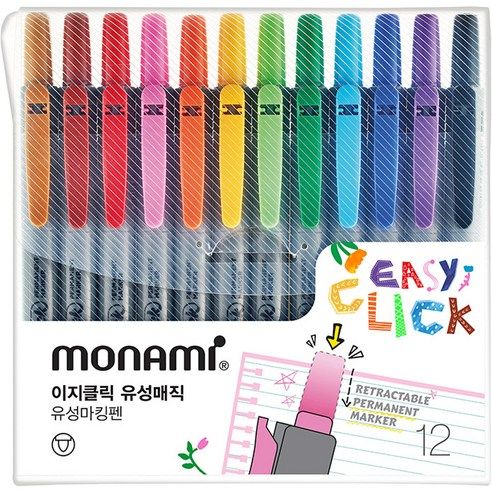 상품 이미지: 모나미 이지클릭 유성매직 12종 세트, 혼합색상, 12개