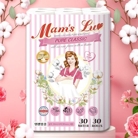 상품 이미지: 퓨어클래식 롤화장지 30M 30롤 1팩 도톰한 데코3겹 두루말이 프리미엄 휴지