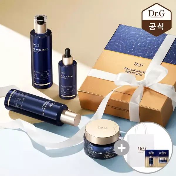 상품 이미지: 닥터지 블랙 스네일 프레스티지 4종 풀 기초 세트(토너 150ml, 에멀전 150ml, 앰플 50ml, 크림 50ml) + 블랙스네일 2열 사쉐(레티놀앰플+크림) + 쇼핑백