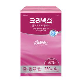 상품 이미지: 크리넥스 실크소프트 250매 6입 천연펄프 미용티슈 각티슈 곽티슈