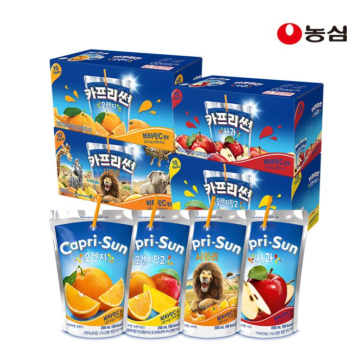 상품 이미지: 농심 카프리썬 200ml 40개 (오렌지 10,사파리 10,사과10,오렌지망고 10)