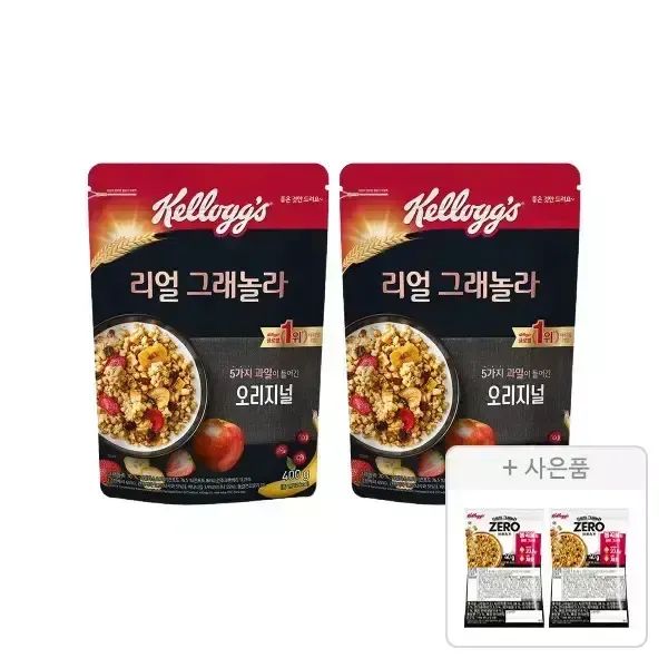 상품 이미지: 켈로그 리얼 그래놀라 400g, 2개+증정(프로틴 그래놀라 제로슈거 40g, 2개)