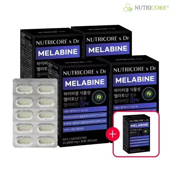상품 이미지: 뉴트리코어 하이퍼셀 식물성 멜라토닌 함유 멜라바인 5mg 4+1박스