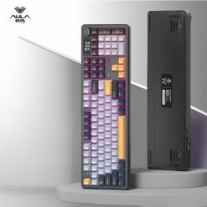 상품 이미지: AULA 독거미 F108 pro 유무선 블루투스 기계식 키보드 gif스크린 노브 블랙옐로우 청우축