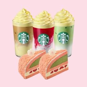 상품 이미지: (스타벅스) 슈크림 라떼 T + 슈크림 말차 라떼 T + 슈크림 딸기 라떼 T + 부드러운 딸기 말차 케이크 2개