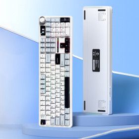 상품 이미지: AULA 독거미 F108 pro 유무선 블루투스 기계식 키보드 gif스크린 노브 아이스블루 카라멜라떼축