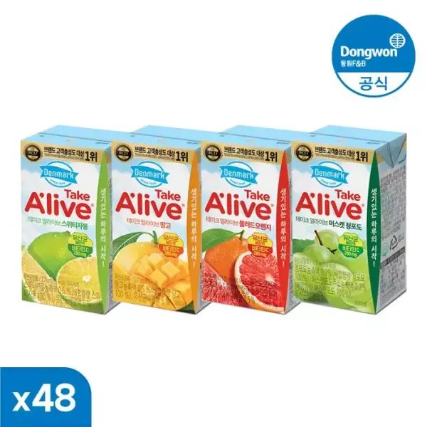 상품 이미지: [동원] 덴마크 테이크 얼라이브 120ml 48개 (자몽/망고/청포도/오렌지)
