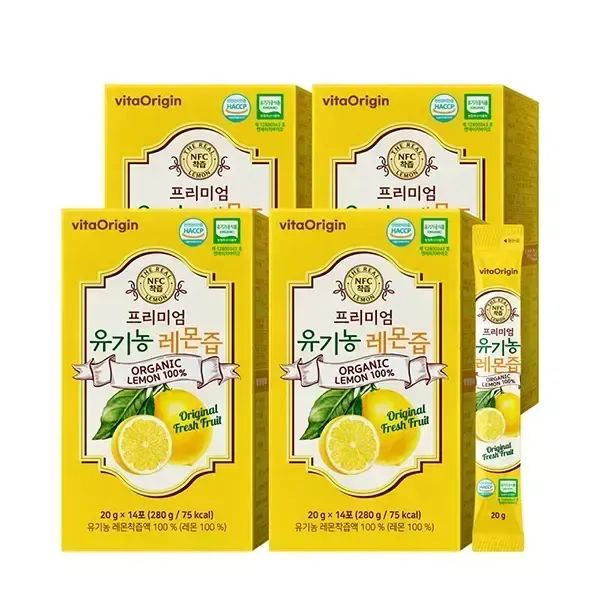 상품 이미지: 비타오리진 프리미엄 유기농 레몬즙, 14포, 4박스