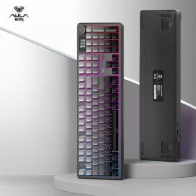 상품 이미지: AULA 독거미 F108 pro 유무선 블루투스 기계식 키보드 gif스크린 노브 그레이블랙 카라멜라떼축