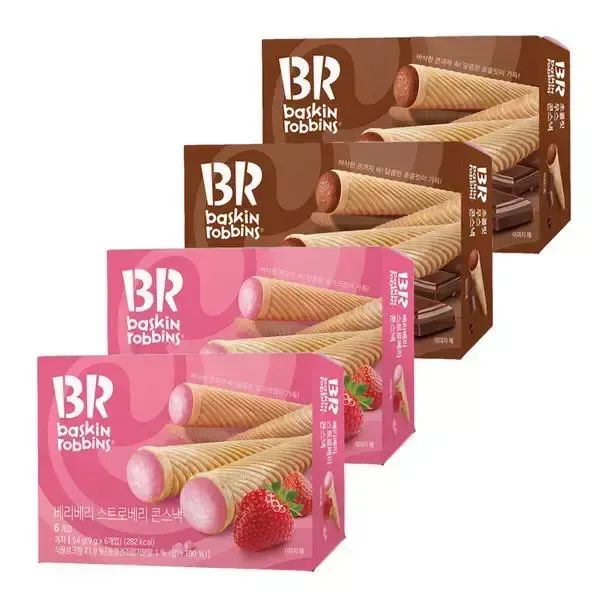 상품 이미지: 배스킨라빈스 콘스낵 2종 초콜릿무스/베리베리 스트로베리 54g x 4개