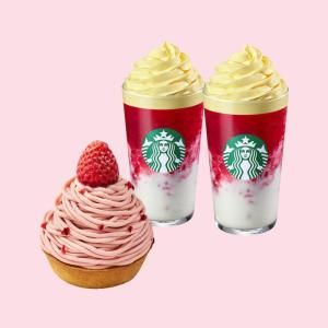 상품 이미지: (스타벅스) 슈크림 딸기 라떼 T 2잔 + 딸기 쏙 몽블랑 케이크