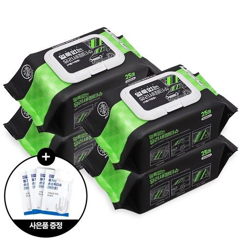 상품 이미지: 얼룩없는 차량용 물티슈 자동차 유리세정티슈, 4개, 25개