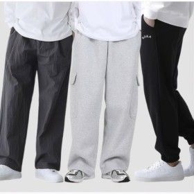 상품 이미지: 남성 트레이닝팬츠 M~4XL 탄탄 이중지/나일론 원단 와이드 카고 조거 츄리닝 밴딩 빅사이즈
