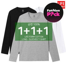 상품 이미지: 3장1세트 남성 여성 순면100% 무지 라운드 긴팔 무지티 기본티 티셔츠 흰티 면티 긴팔티