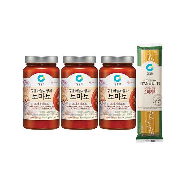 상품 이미지: 청정원 토마토 파스타소스 600g, 3개 + 스파게티면 500g, 1개