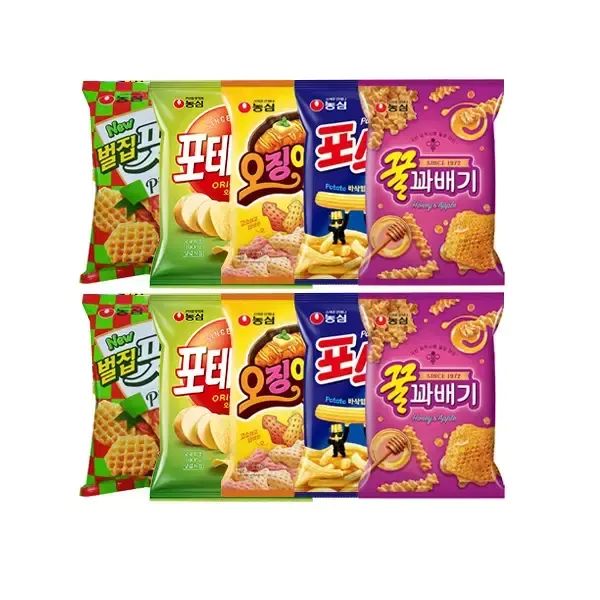 상품 이미지: 농심 오징어집, 78g, 2개 + 포스틱, 84g, 2개 + 꿀꽈배기, 90g, 2개 + 벌집핏자, 90g, 2개 + 포테토칩, 60g, 2개