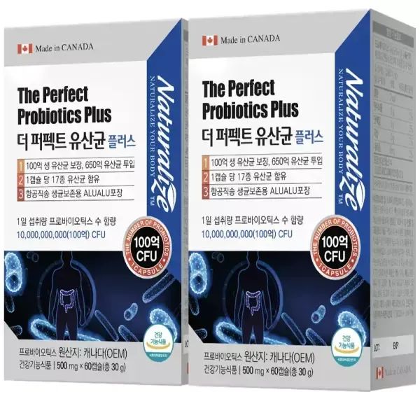 상품 이미지: 네추럴라이즈 더 퍼펙트 유산균 60캡슐 2통 4개월분 100억 17종 생유산균 프로바이오틱스 포스트 프리바이오틱스 프롤린