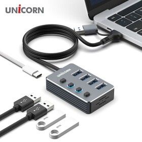 상품 이미지: 유니콘 NH-400SW 개별스위치 4포트 USB허브 USB3.2 Ge/C타입/USB허브/USB/C젠더/허브/멀티허브/고속/확장