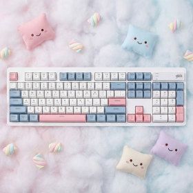 상품 이미지: 지클릭커 오피스프로 WK50 사일런스 M RGB 풀윤활 무소음 방수 무선 블루투스 키보드 104키 Sky Pink